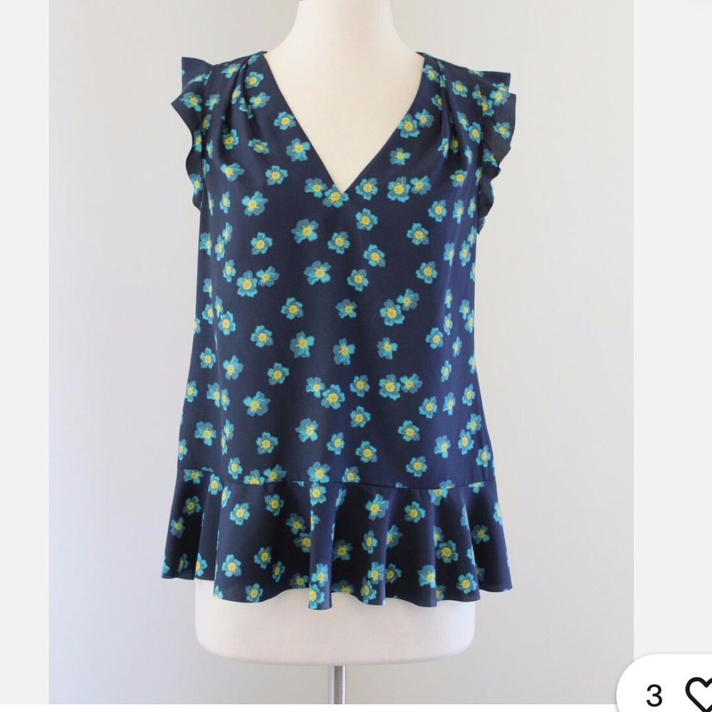 Banana Republic Flutter Sleeve Blue Floral Ruffle Peplum Top Blouse Size M